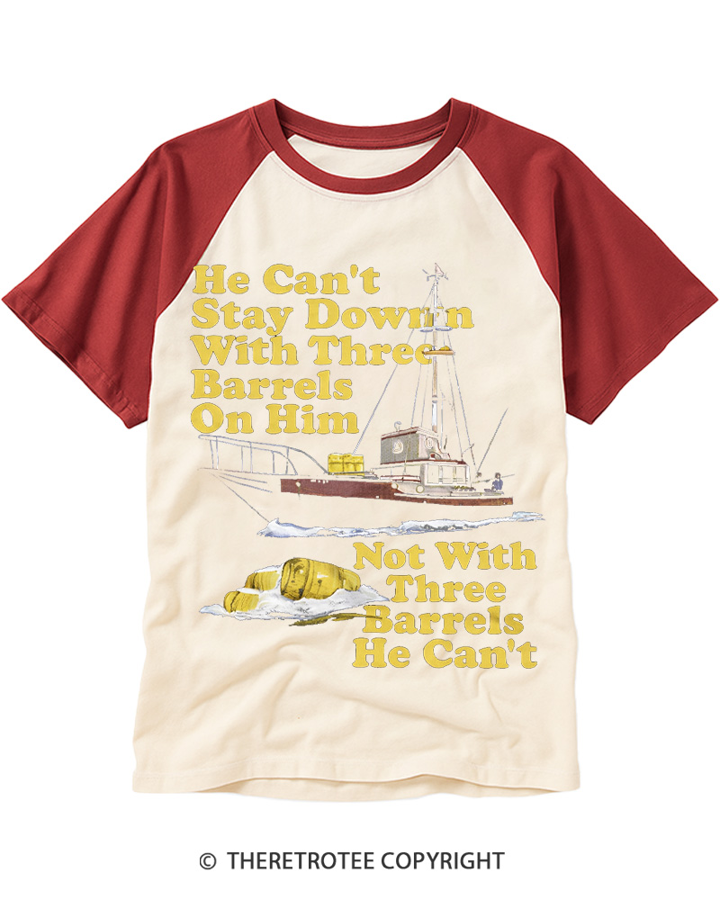 TheRetroTee He Can’t Stay Down 1970s Raglan Baseball T-Shirt