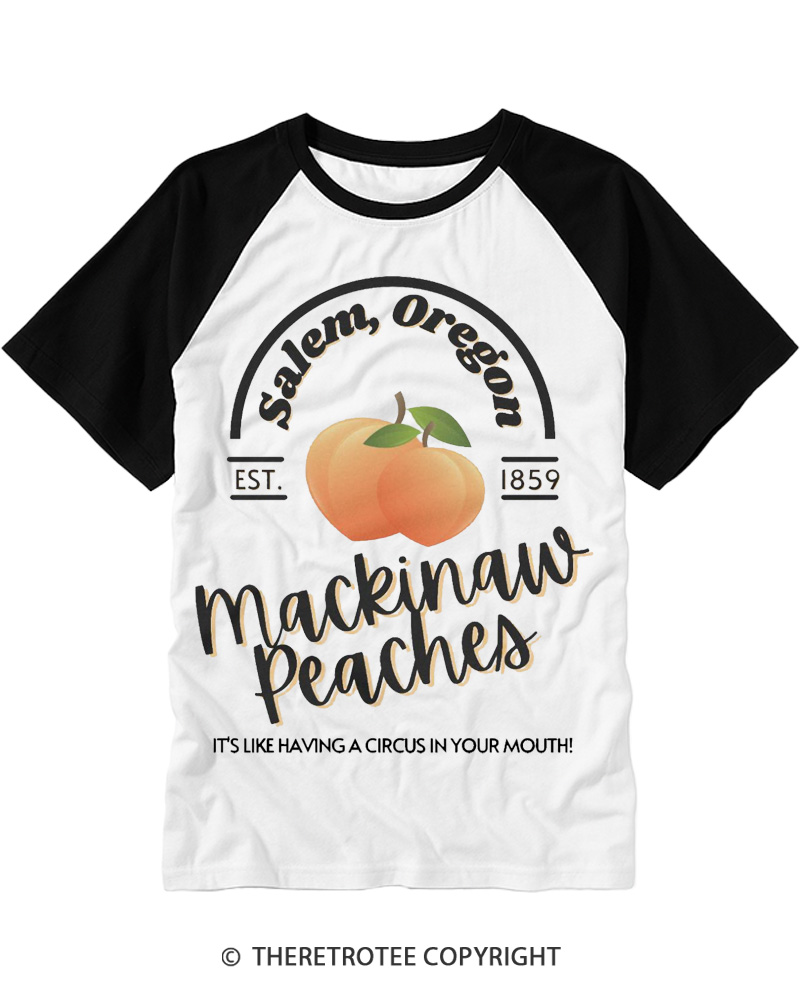 TheRetroTee Mackinaw Peaches 1990s Raglan Baseball T-Shirt