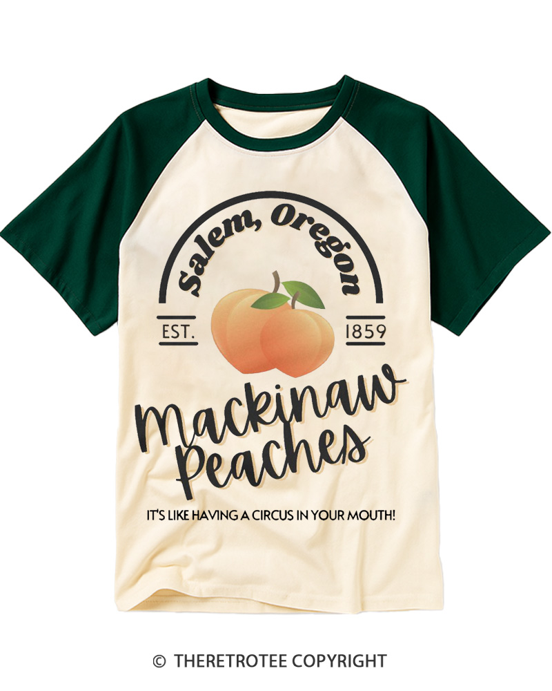 TheRetroTee Mackinaw Peaches 1990s Raglan Baseball T-Shirt