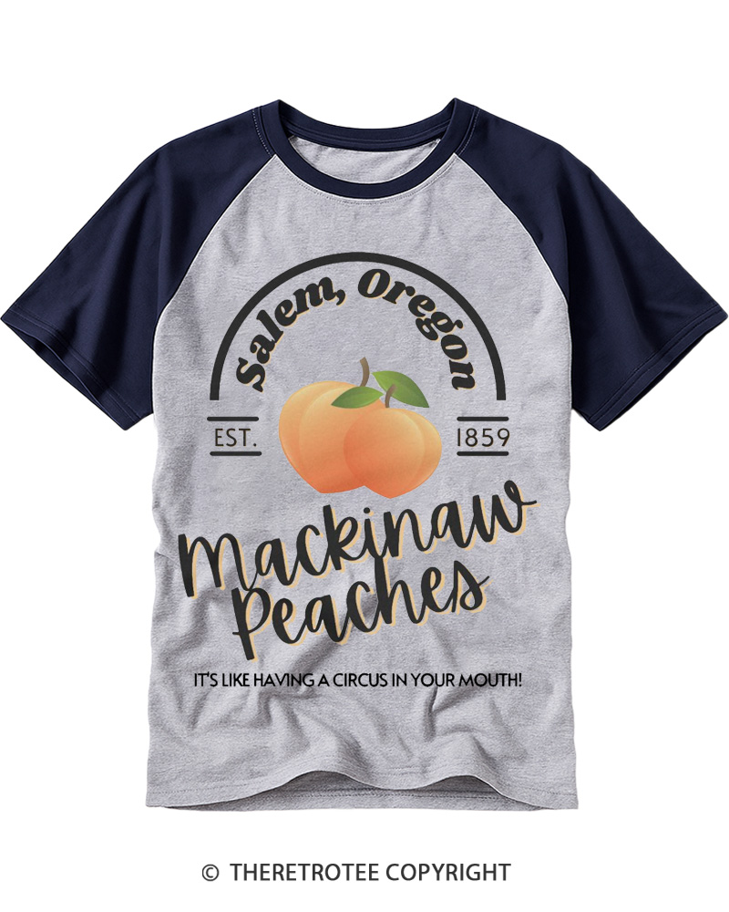 TheRetroTee Mackinaw Peaches 1990s Raglan Baseball T-Shirt