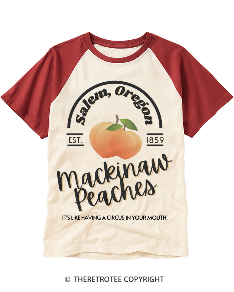 TheRetroTee Mackinaw Peaches 1990s Raglan Baseball T-Shirt