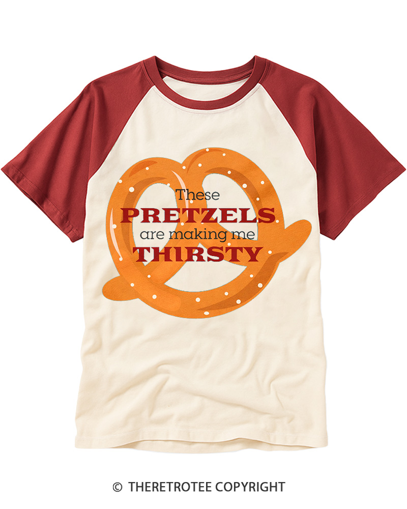 TheRetroTee These Pretzels Are Making Me Thirsty 1990s Raglan Baseball T-Shirt