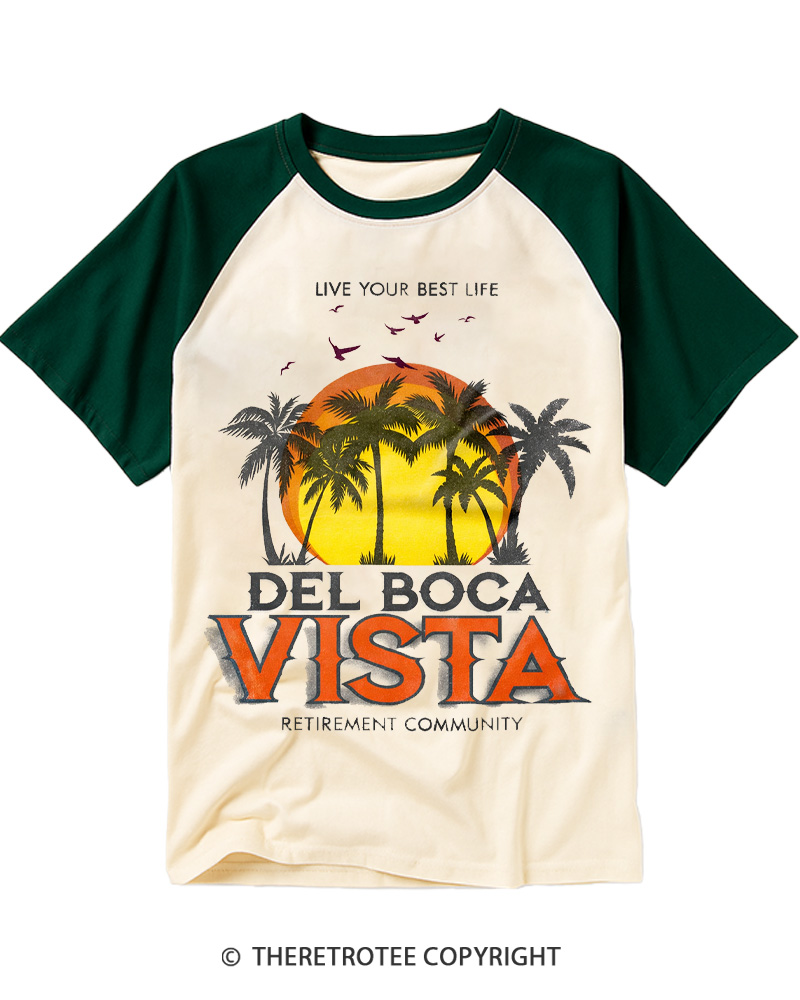 TheRetroTee Del Boca Vista 1990s Raglan Baseball T-Shirt