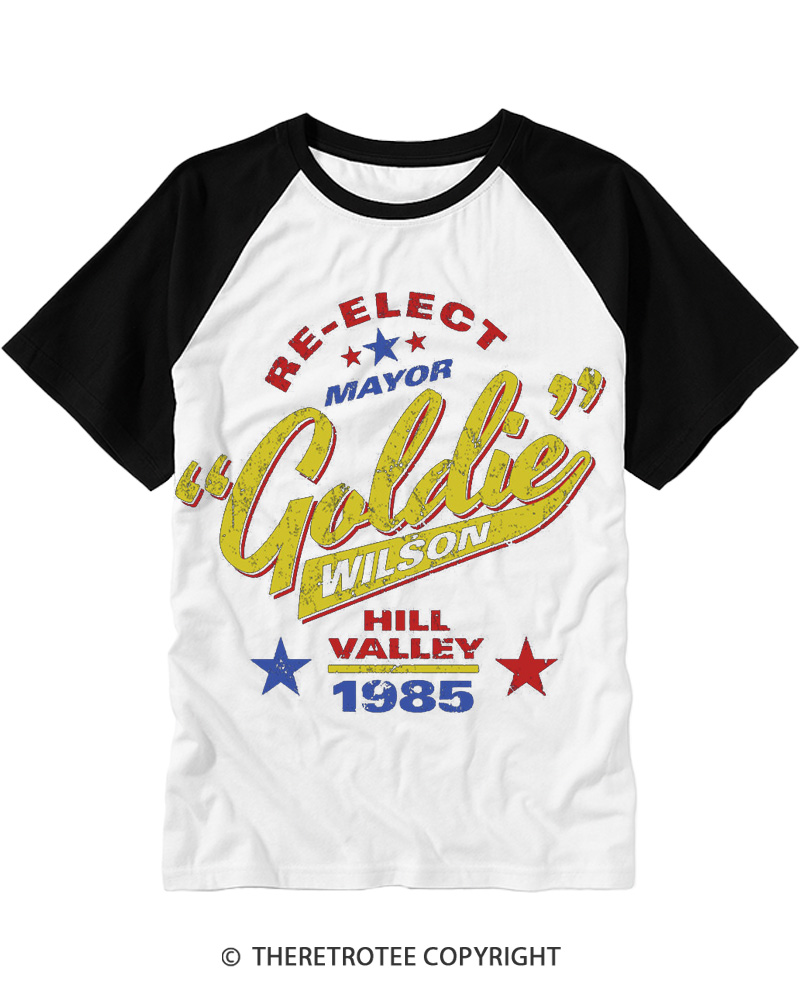 TheRetroTee Re-Elect Mayor Goldie Wilson 1980s Raglan Baseball T-Shirt