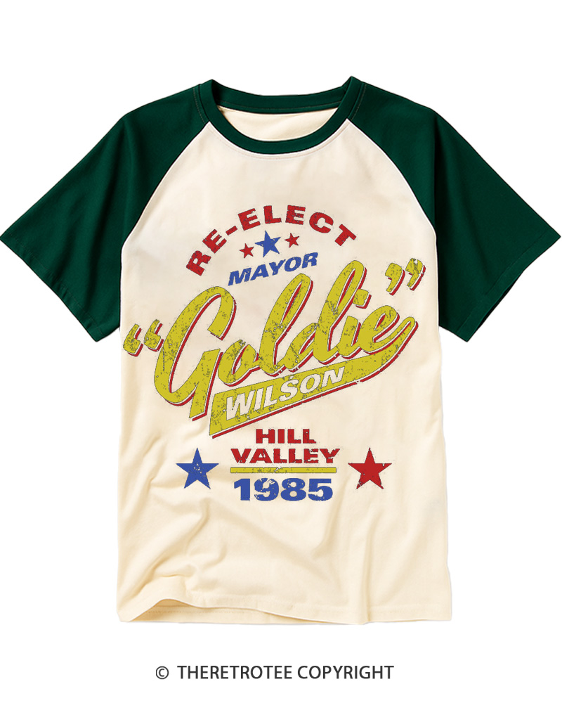 TheRetroTee Re-Elect Mayor Goldie Wilson 1980s Raglan Baseball T-Shirt