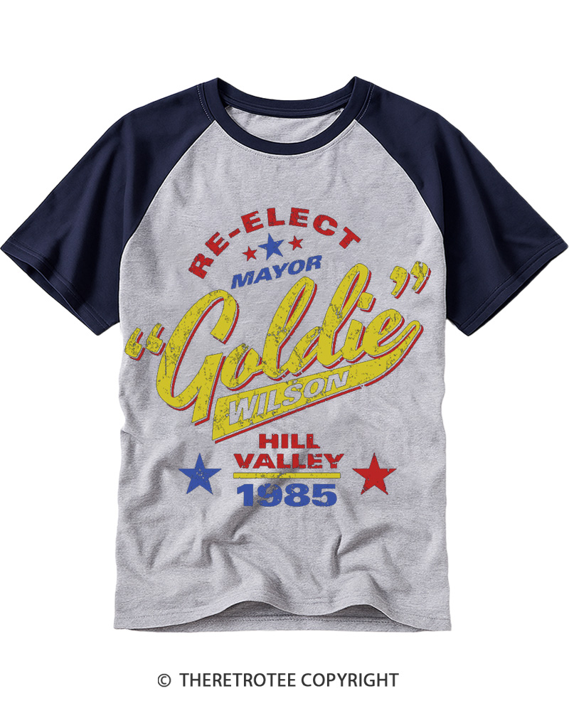 TheRetroTee Re-Elect Mayor Goldie Wilson 1980s Raglan Baseball T-Shirt