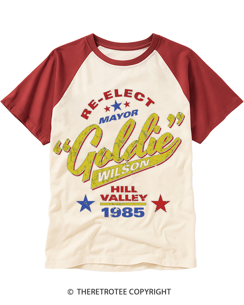 TheRetroTee Re-Elect Mayor Goldie Wilson 1980s Raglan Baseball T-Shirt