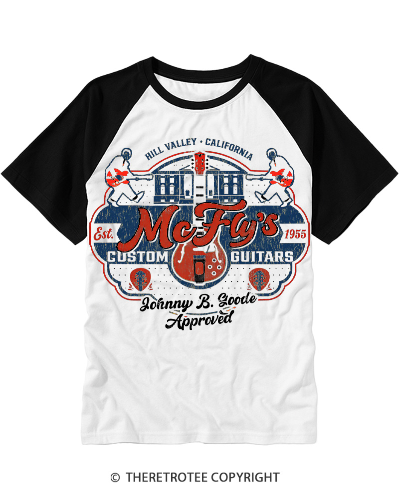 TheRetroTee McFly's Custom Guitars Worn 1980s Raglan Baseball T-Shirt