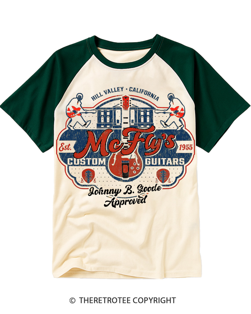 TheRetroTee McFly's Custom Guitars Worn 1980s Raglan Baseball T-Shirt