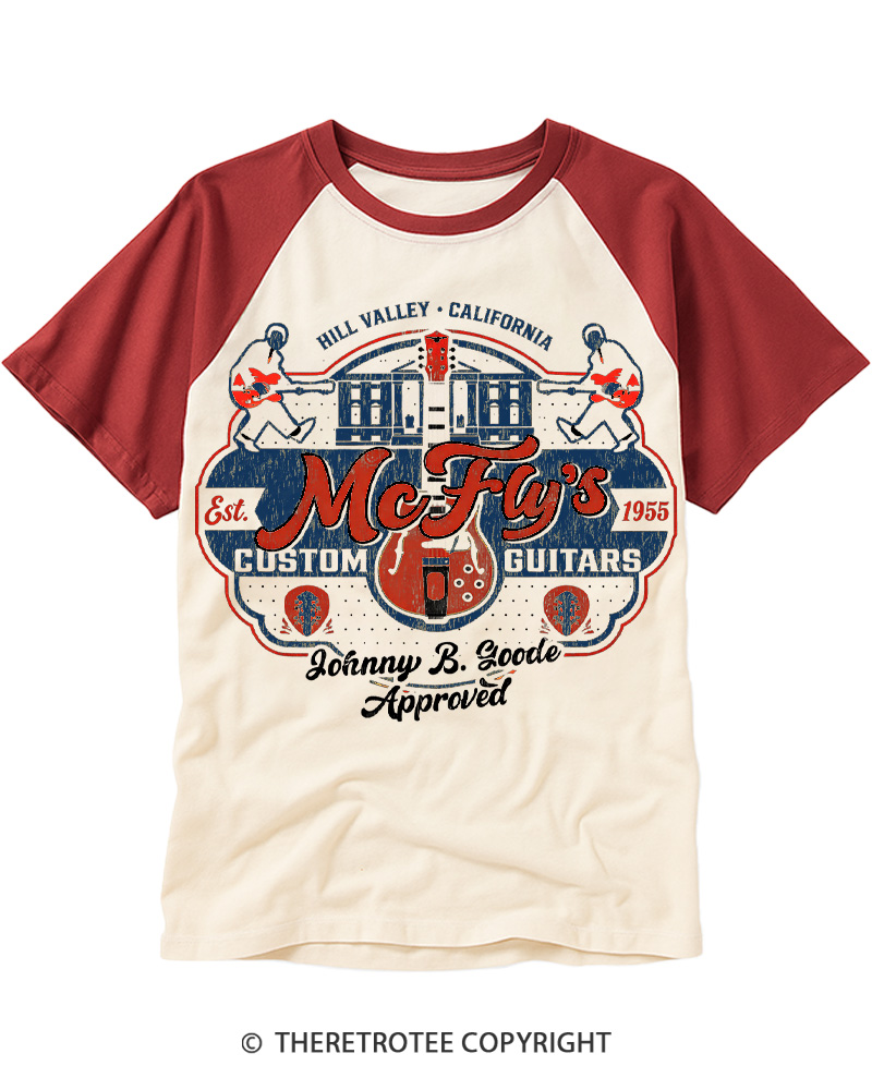 TheRetroTee McFly's Custom Guitars Worn 1980s Raglan Baseball T-Shirt