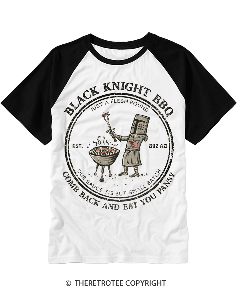 TheRetroTee Black Knight BBQ 1970s Raglan Baseball T-Shirt