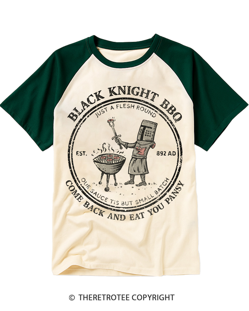 TheRetroTee Black Knight BBQ 1970s Raglan Baseball T-Shirt