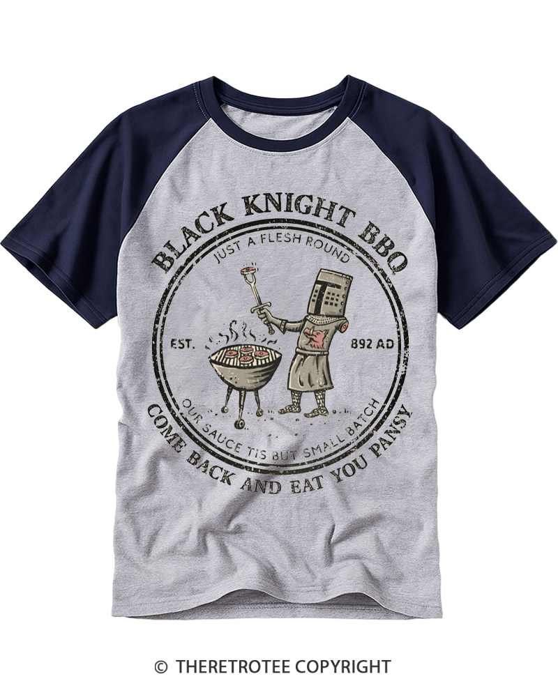 TheRetroTee Black Knight BBQ 1970s Raglan Baseball T-Shirt