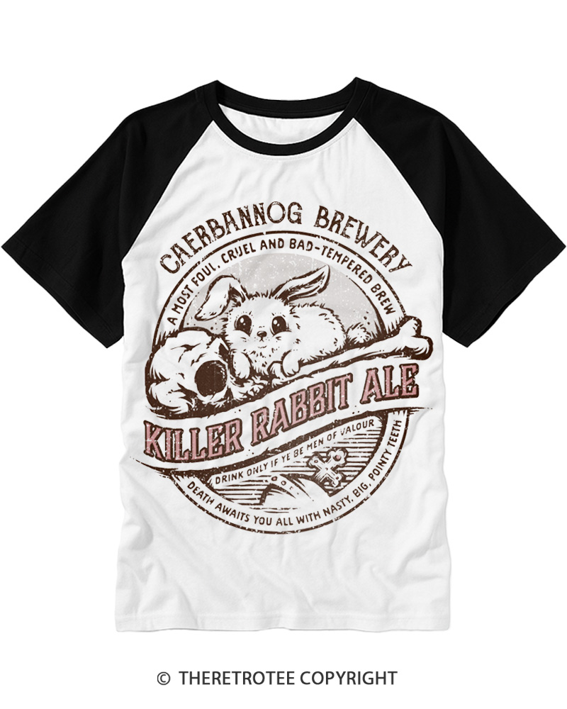 TheRetroTee Killer Rabbit Ale 1970s Raglan Baseball T-Shirt