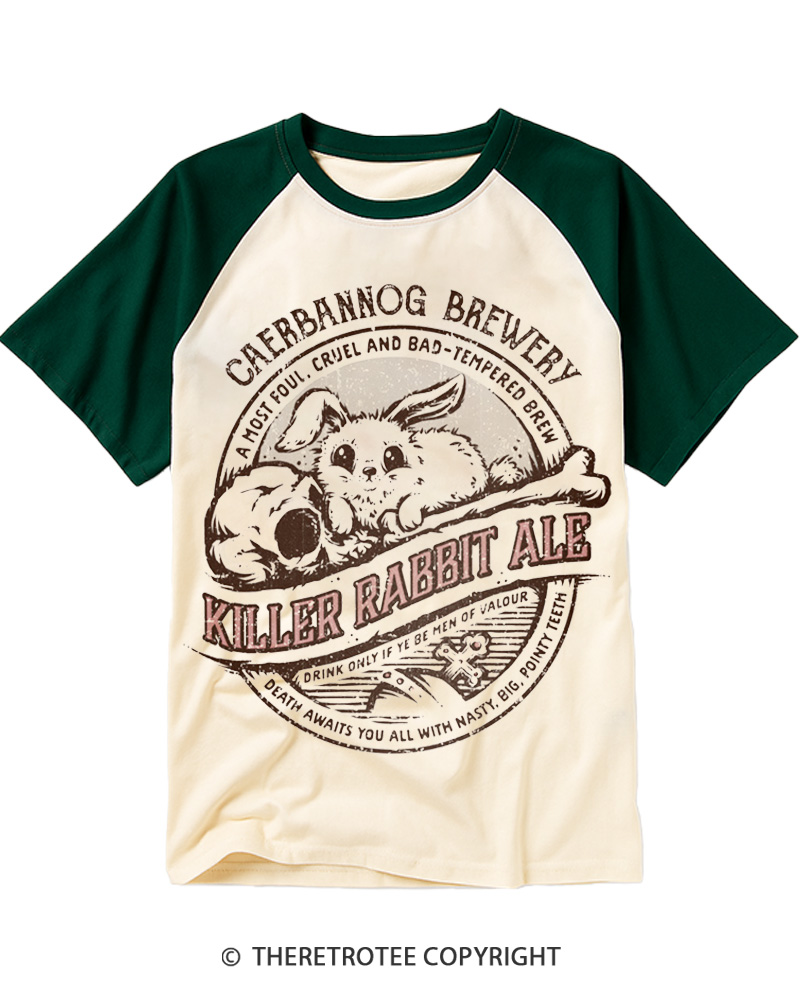 TheRetroTee Killer Rabbit Ale 1970s Raglan Baseball T-Shirt