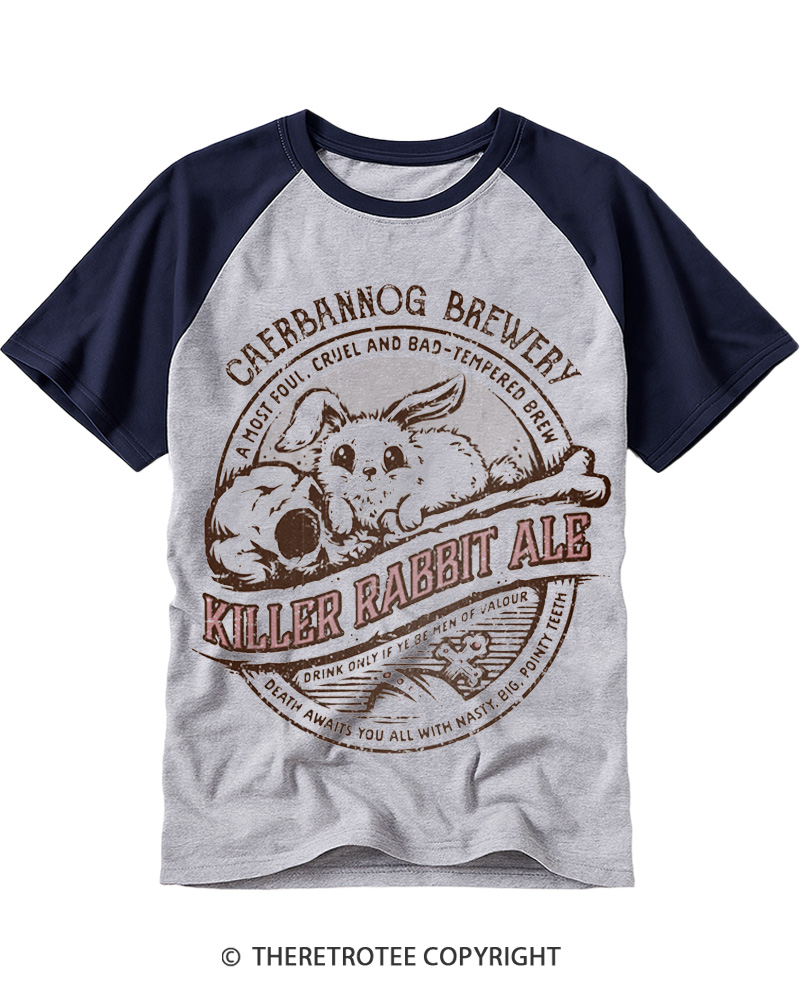 TheRetroTee Killer Rabbit Ale 1970s Raglan Baseball T-Shirt