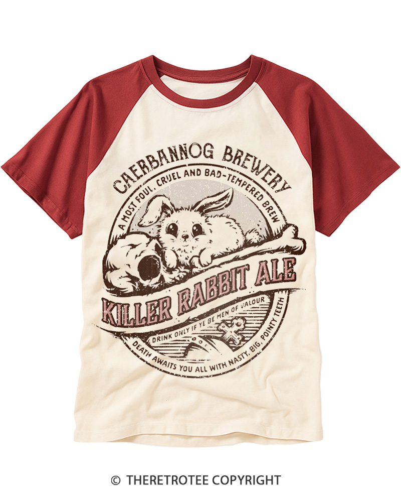 TheRetroTee Killer Rabbit Ale 1970s Raglan Baseball T-Shirt