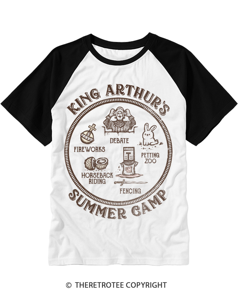 TheRetroTee King Arthur's Summer Camp 1970s Raglan Baseball T-Shirt