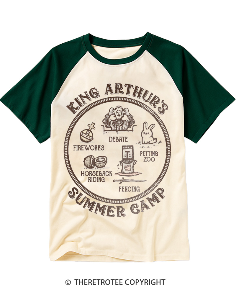 TheRetroTee King Arthur's Summer Camp 1970s Raglan Baseball T-Shirt
