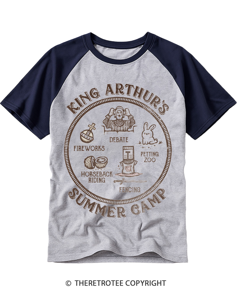 TheRetroTee King Arthur's Summer Camp 1970s Raglan Baseball T-Shirt