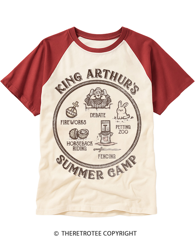 TheRetroTee King Arthur's Summer Camp 1970s Raglan Baseball T-Shirt