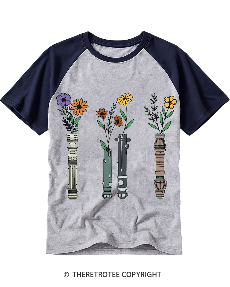 TheRetroTee Floral Lightsaber 1980s Raglan Baseball T-Shirt