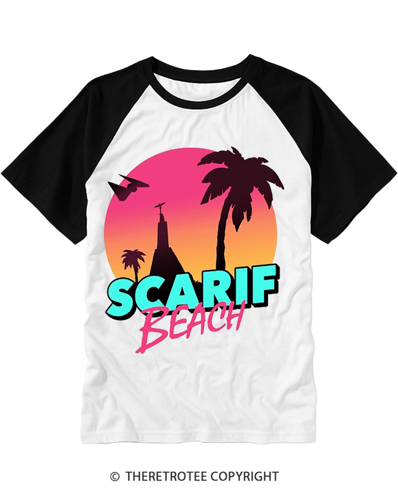 TheRetroTee Data Vault Beach 1980s Raglan Baseball T-Shirt