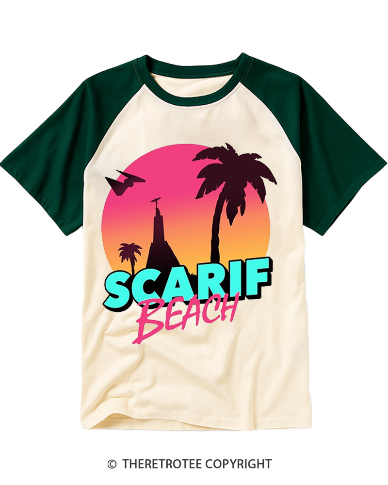 TheRetroTee Data Vault Beach 1980s Raglan Baseball T-Shirt