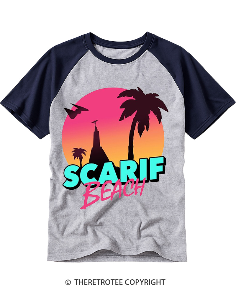 TheRetroTee Data Vault Beach 1980s Raglan Baseball T-Shirt