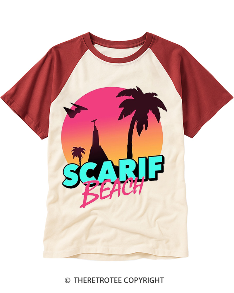 TheRetroTee Data Vault Beach 1980s Raglan Baseball T-Shirt