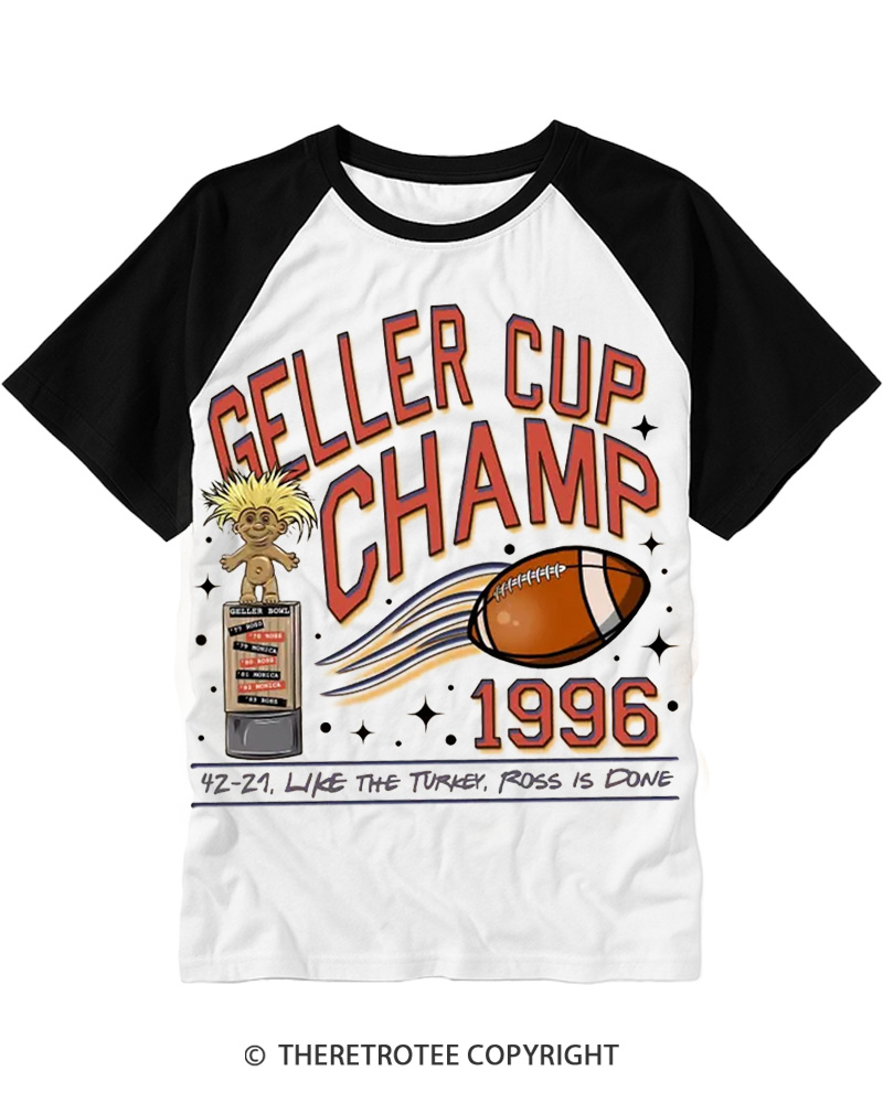 TheRetroTee Geller Bowl 1990s Raglan Baseball T-Shirt