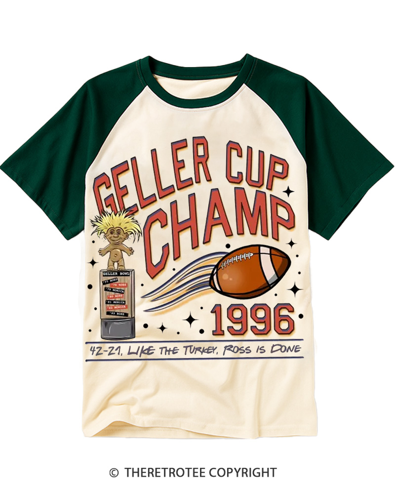 TheRetroTee Geller Bowl 1990s Raglan Baseball T-Shirt