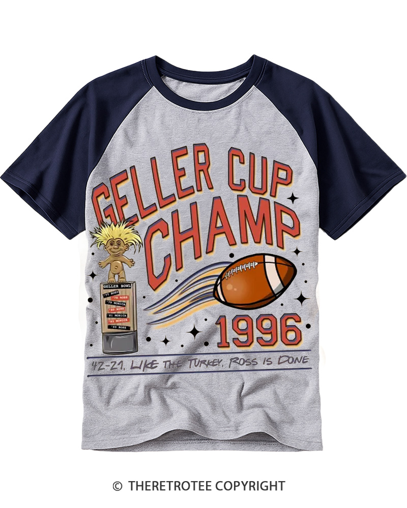 TheRetroTee Geller Bowl 1990s Raglan Baseball T-Shirt