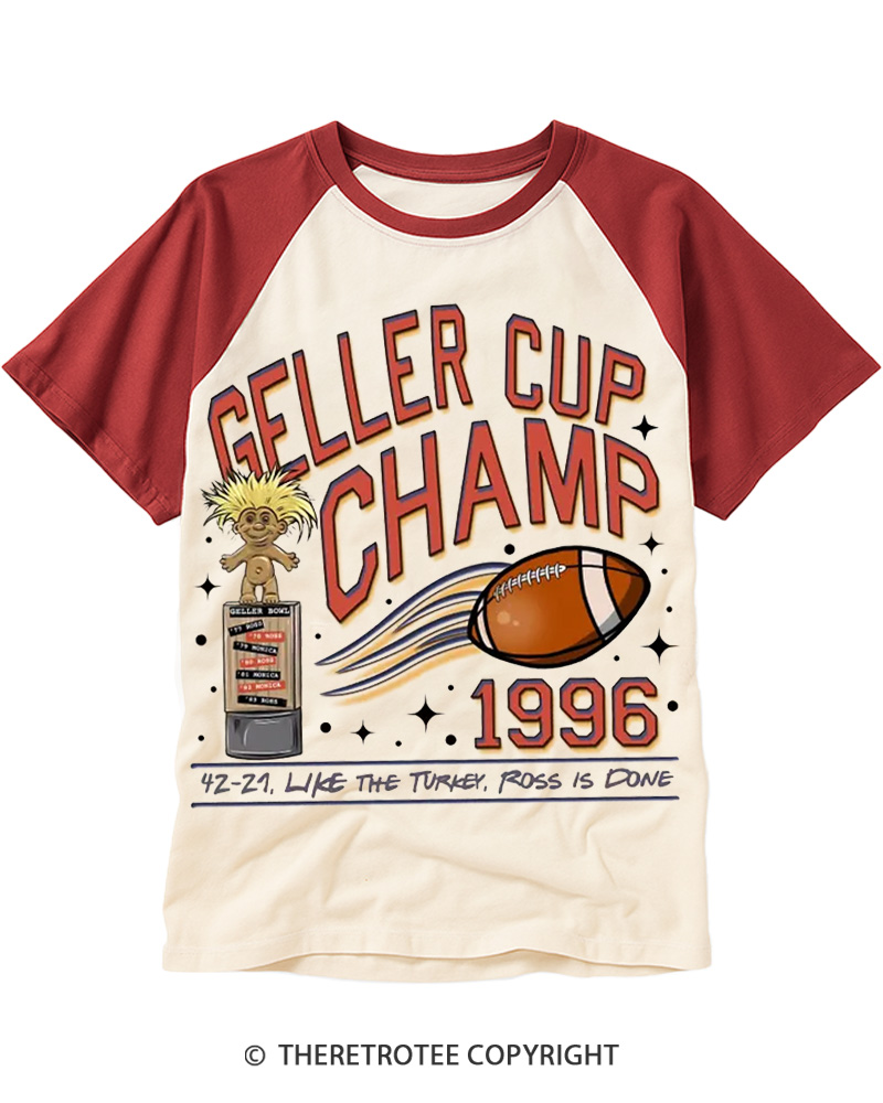 TheRetroTee Geller Bowl 1990s Raglan Baseball T-Shirt