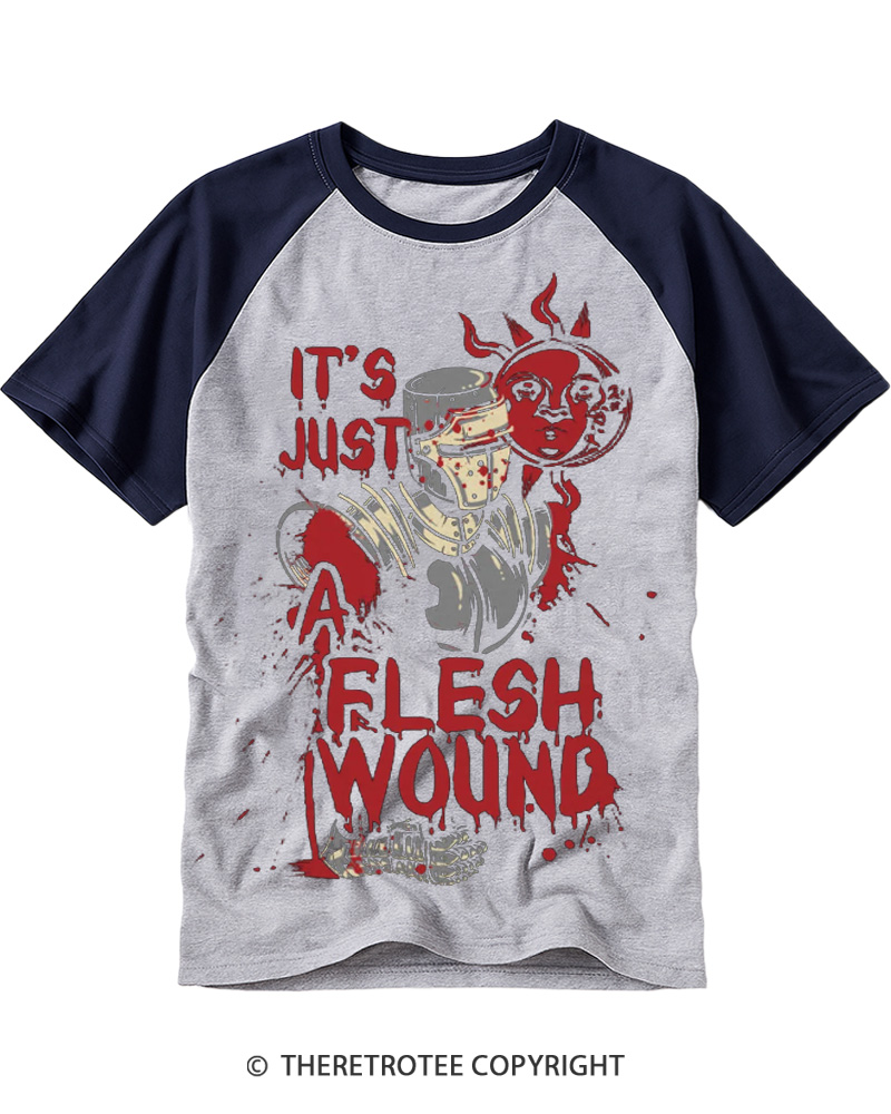 TheRetroTee It's Just A Flesh Wound 1970s Raglan Baseball T-Shirt