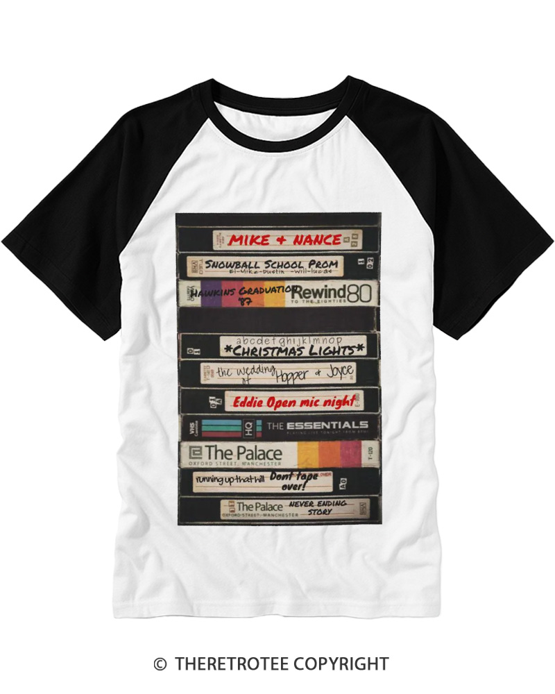 TheRetroTee Stranger Vintage Cassette Tape Stack 1980s Raglan Baseball T-Shirt
