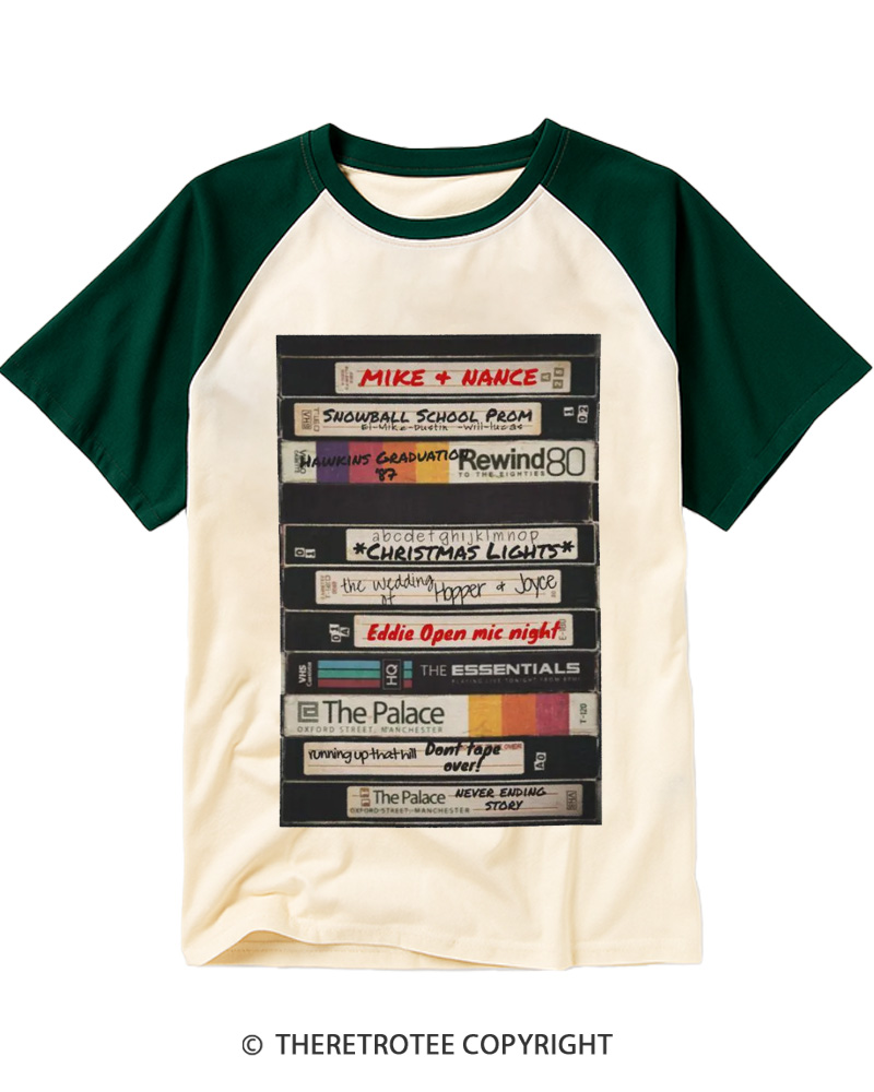 TheRetroTee Stranger Vintage Cassette Tape Stack 1980s Raglan Baseball T-Shirt