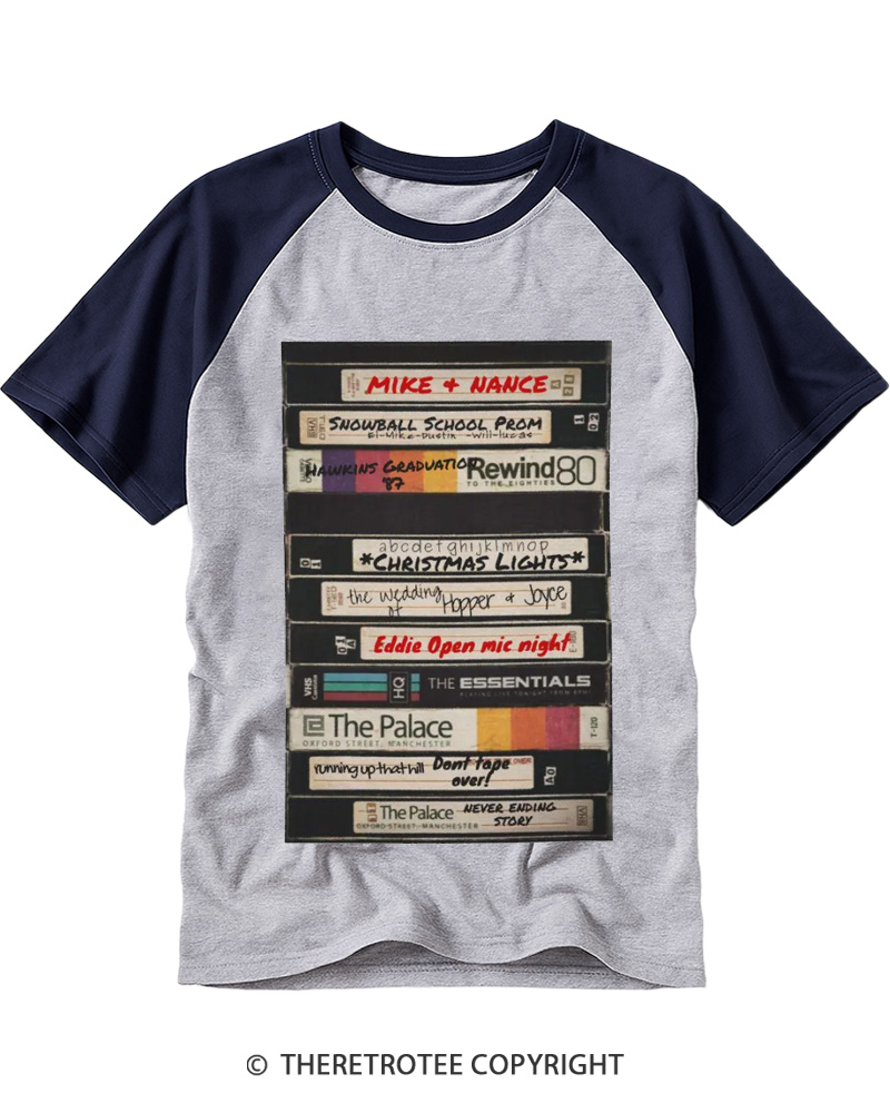 TheRetroTee Stranger Vintage Cassette Tape Stack 1980s Raglan Baseball T-Shirt