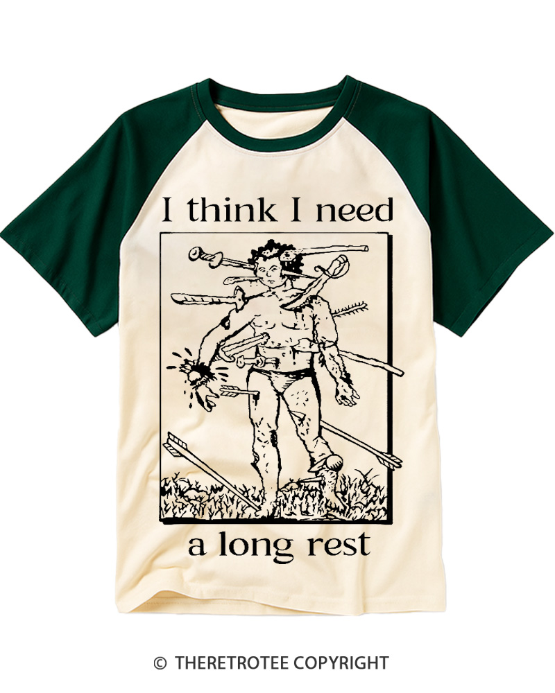 TheRetroTee I Think I Need A Long Rest Raglan Baseball T-Shirt
