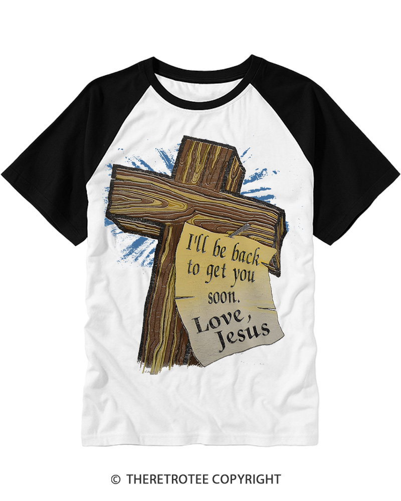 TheRetroTee Vintage 90s Jesus Cross Raglan Baseball T-Shirt