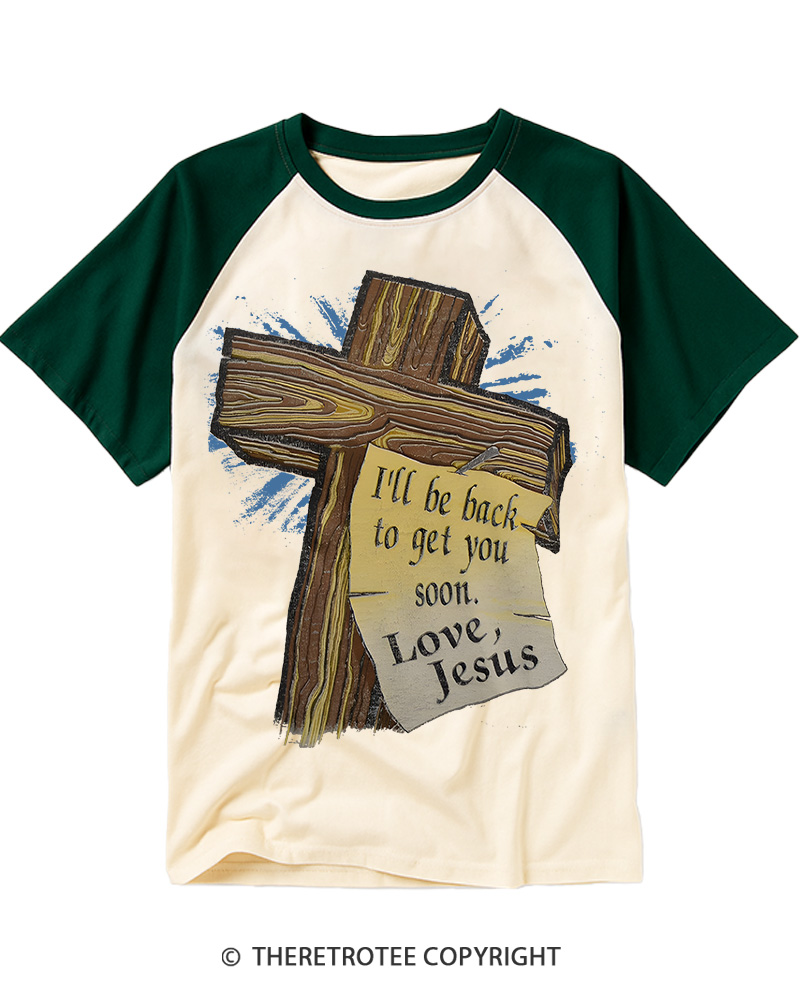 TheRetroTee Vintage 90s Jesus Cross Raglan Baseball T-Shirt