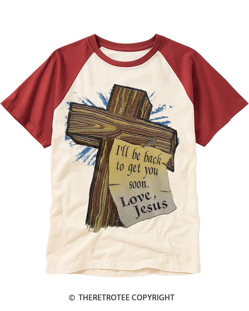 TheRetroTee Vintage 90s Jesus Cross Raglan Baseball T-Shirt