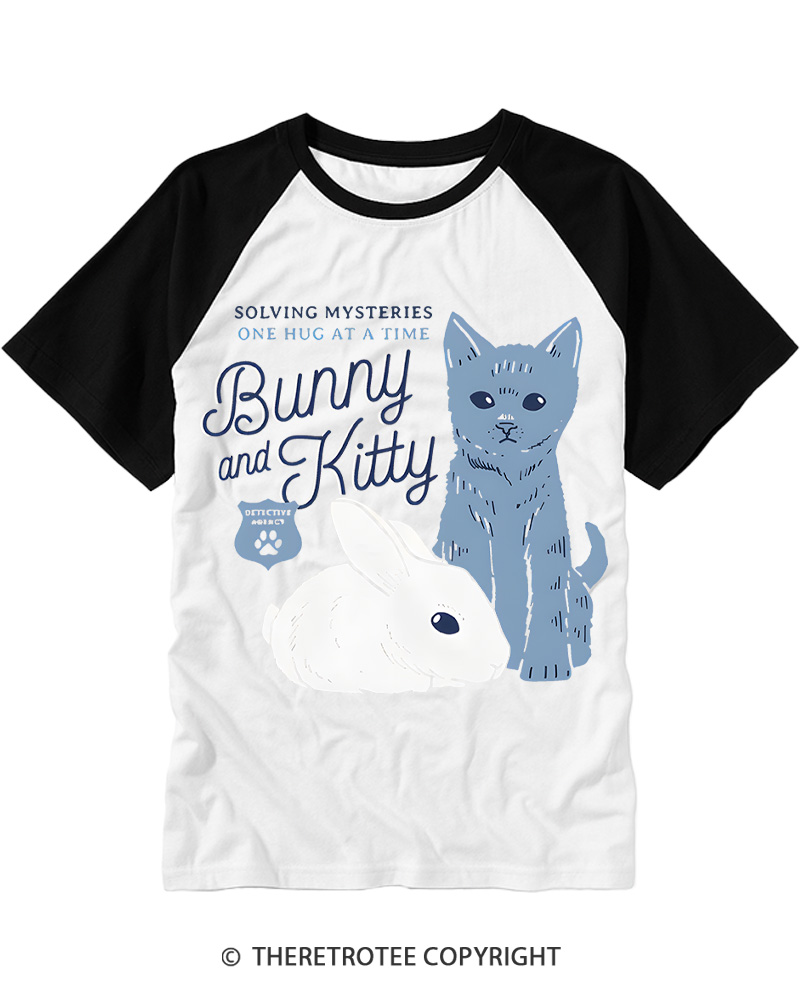 TheRetroTee Bunny and Kitty Raglan Baseball T-Shirt