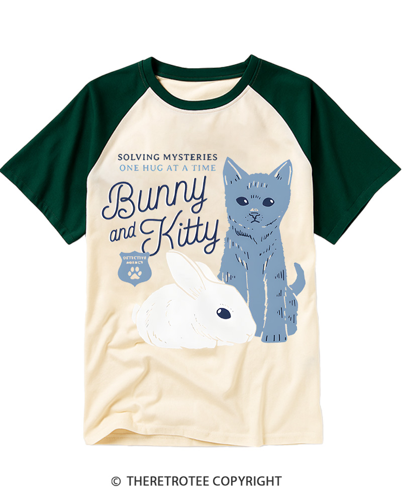 TheRetroTee Bunny and Kitty Raglan Baseball T-Shirt