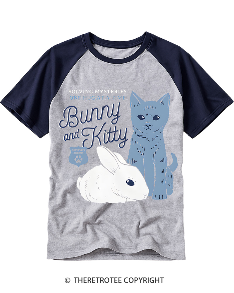 TheRetroTee Bunny and Kitty Raglan Baseball T-Shirt