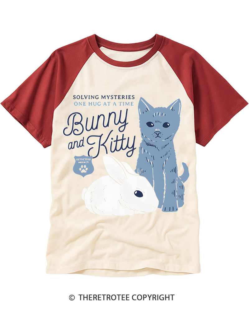 TheRetroTee Bunny and Kitty Raglan Baseball T-Shirt