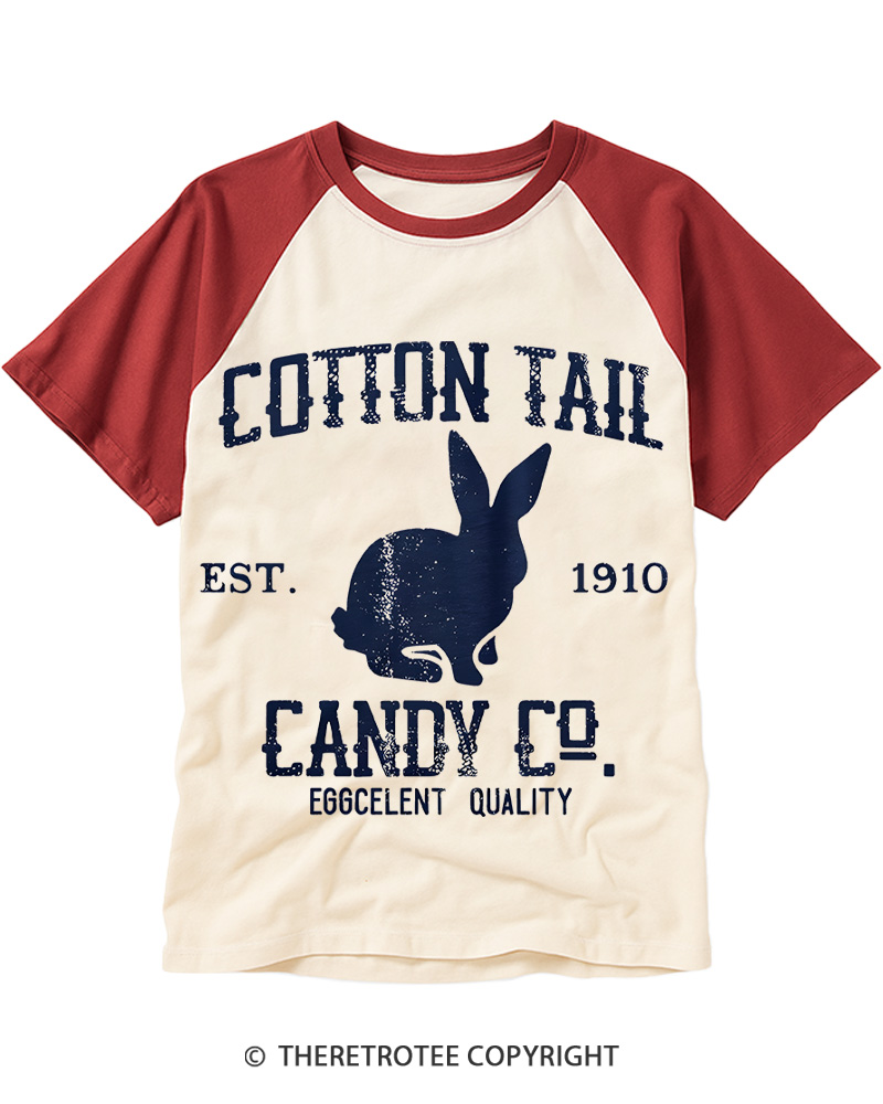 TheRetroTee Cotton Tail Candy Co Raglan Baseball T-Shirt