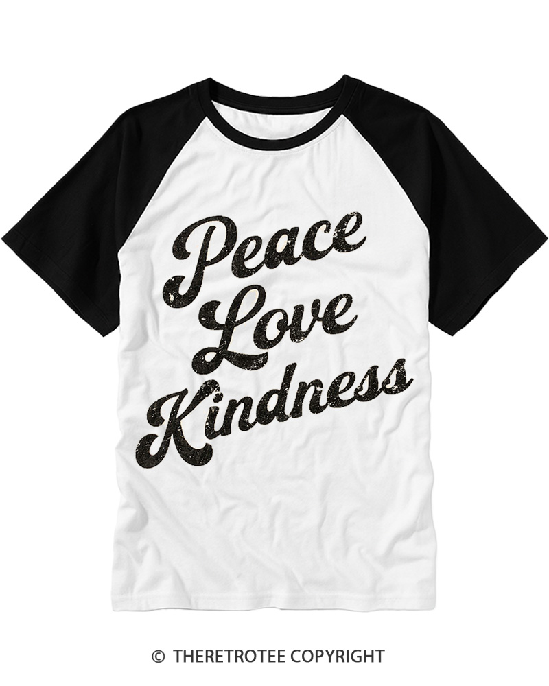 TheRetroTee Peace Love Kindness Raglan Baseball T-Shirt