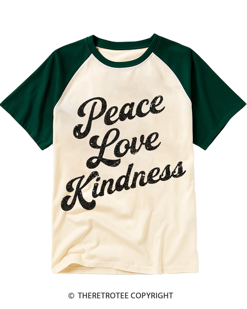 TheRetroTee Peace Love Kindness Raglan Baseball T-Shirt