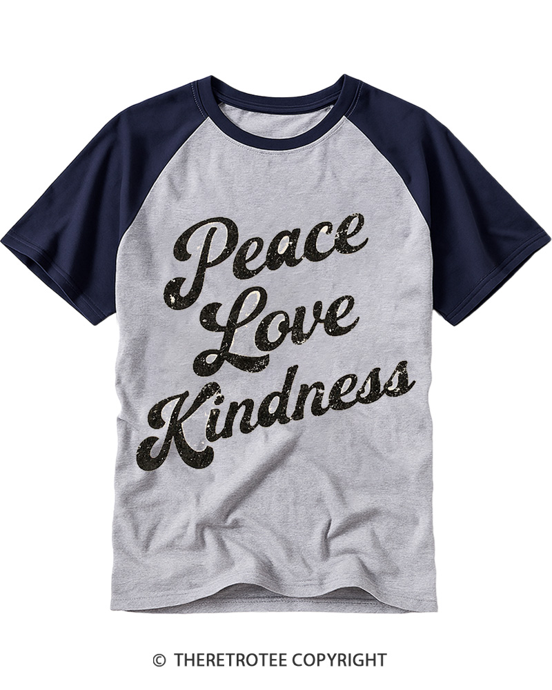 TheRetroTee Peace Love Kindness Raglan Baseball T-Shirt